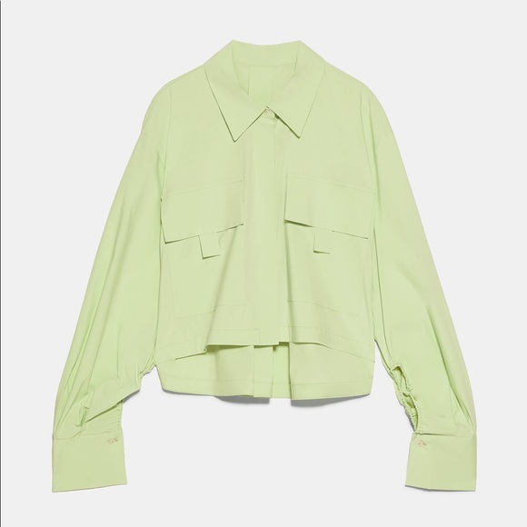 Zara apple green poplin shirt with pockets - Picture 3 of 5